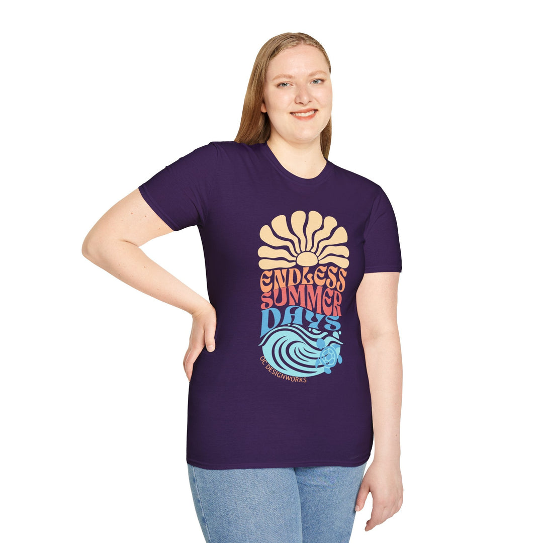 Boho Sun & Waves T-Shirt — Endless Summer Days - T-Shirt - Purple - OC Designworks