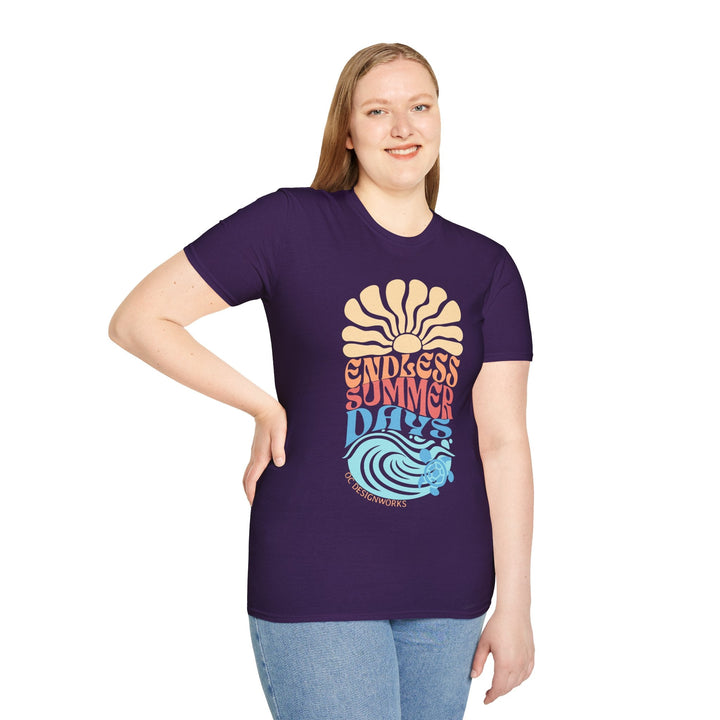 Boho Sun & Waves T-Shirt — Endless Summer Days - T-Shirt - Purple - OC Designworks