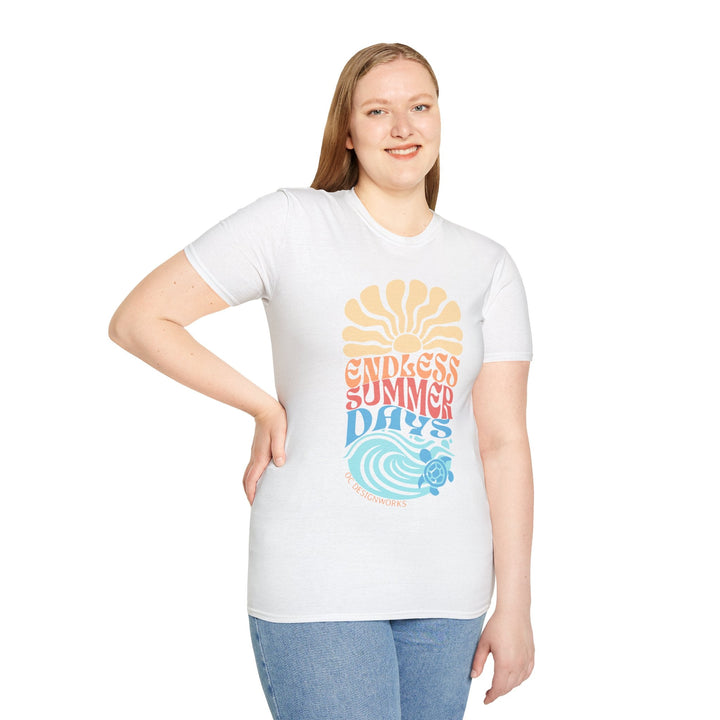 Boho Sun & Waves T-Shirt — Endless Summer Days - T-Shirt - White - OC Designworks