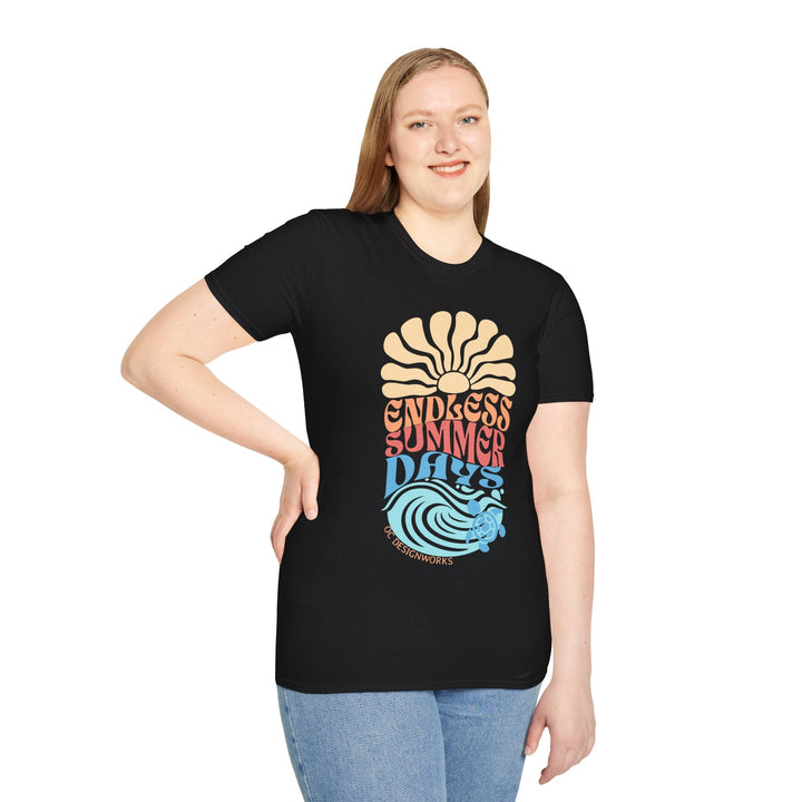Boho Sun & Waves T-Shirt — Endless Summer Days - T-Shirt - Black - OC Designworks
