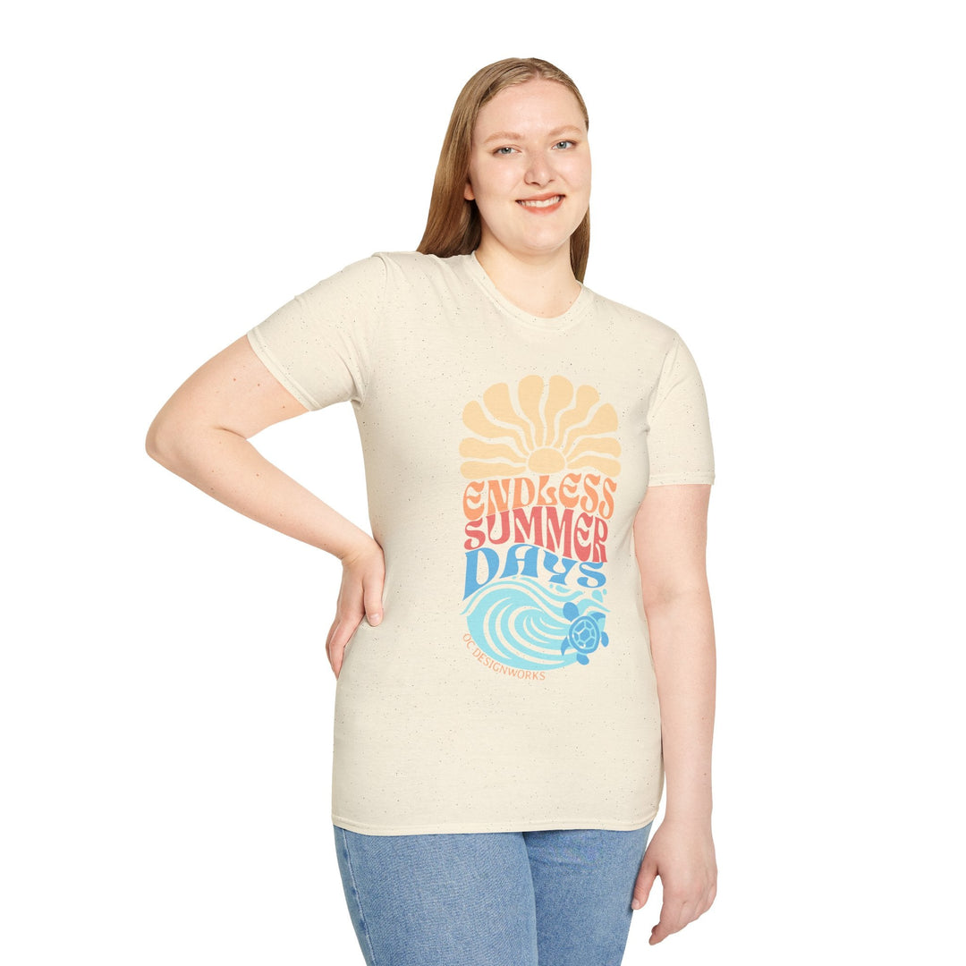 Boho Sun & Waves T-Shirt — Endless Summer Days - T-Shirt - Natural - OC Designworks