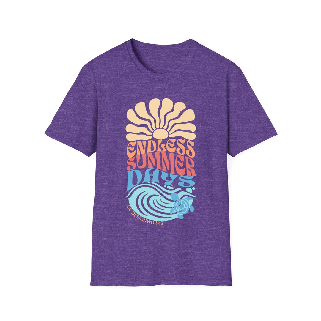 Boho Sun & Waves T-Shirt — Endless Summer Days - T-Shirt - Heather Purple - OC Designworks