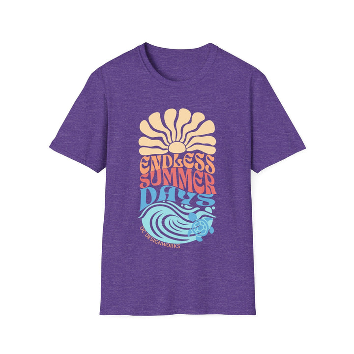 Boho Sun & Waves T-Shirt — Endless Summer Days - T-Shirt - Heather Purple - OC Designworks