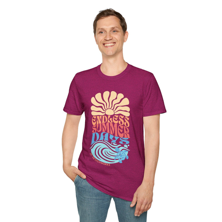 Boho Sun & Waves T-Shirt — Endless Summer Days - T-Shirt - Antique Heliconia - OC Designworks