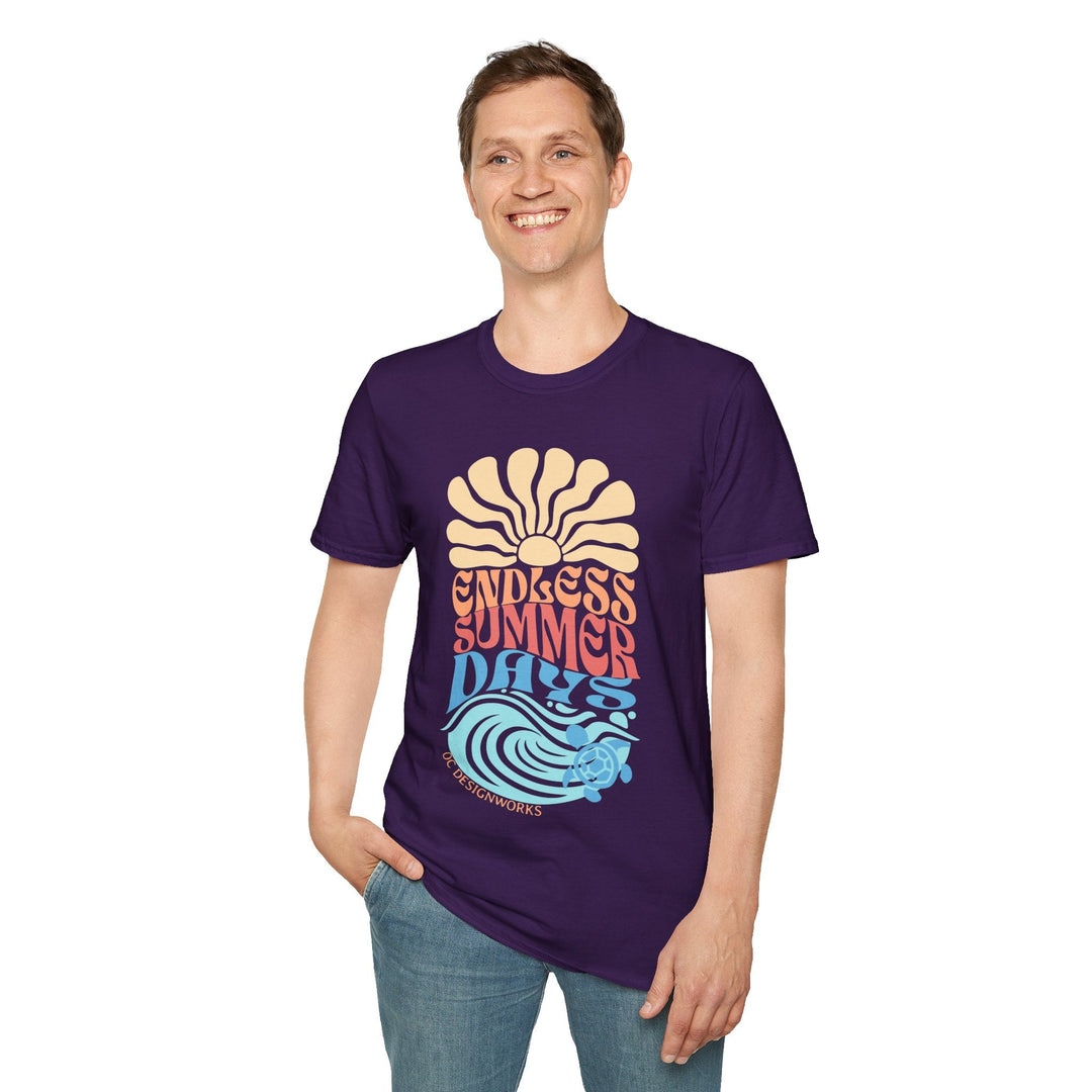 Boho Sun & Waves T-Shirt — Endless Summer Days - T-Shirt - Purple - OC Designworks