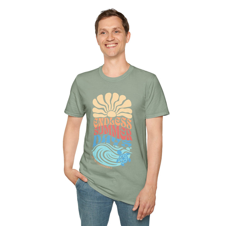 Boho Sun & Waves T-Shirt — Endless Summer Days - T-Shirt - Sage - OC Designworks