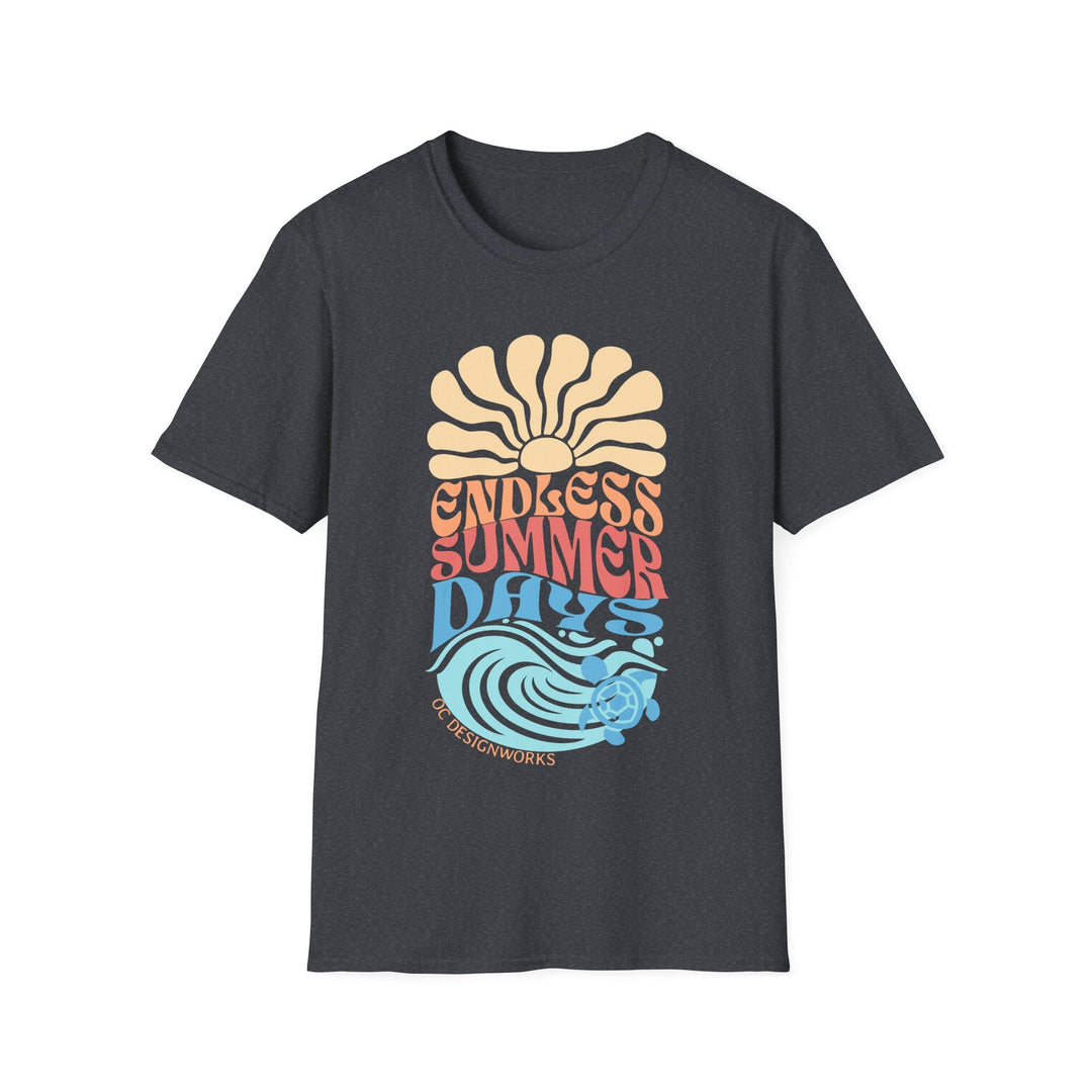 Boho Sun & Waves T-Shirt — Endless Summer Days - T-Shirt - Dark Heather Grey - OC Designworks