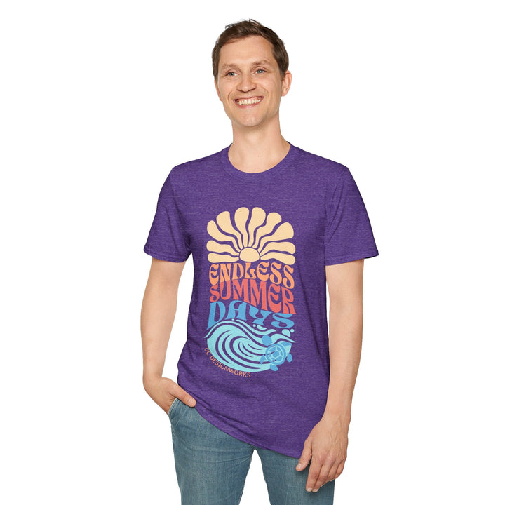 Boho Sun & Waves T-Shirt — Endless Summer Days - T-Shirt - Heather Purple - OC Designworks
