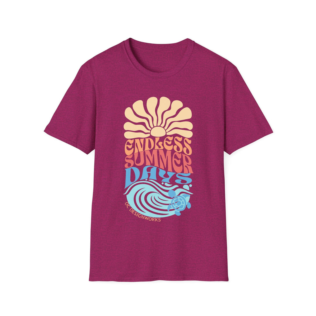 Boho Sun & Waves T-Shirt — Endless Summer Days - T-Shirt - Antique Heliconia - OC Designworks