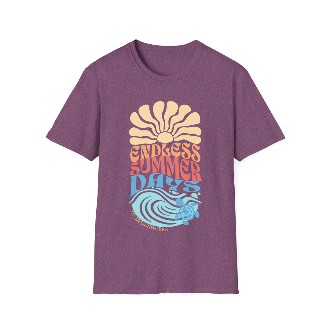 Boho Sun & Waves T-Shirt — Endless Summer Days - T-Shirt - Heather Maroon - OC Designworks