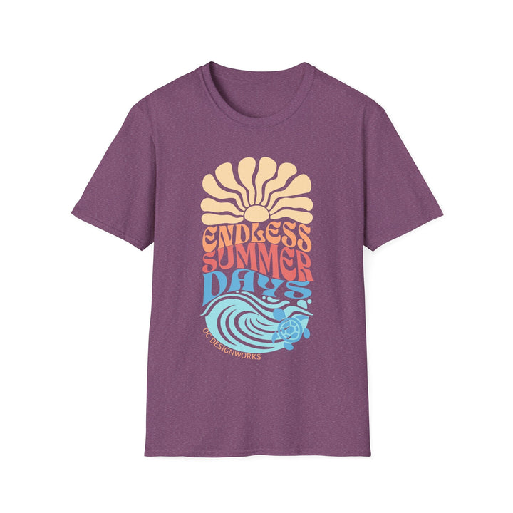Boho Sun & Waves T-Shirt — Endless Summer Days - T-Shirt - Heather Maroon - OC Designworks