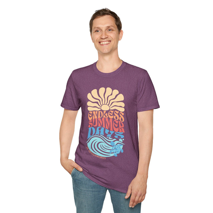 Boho Sun & Waves T-Shirt — Endless Summer Days - T-Shirt - Heather Maroon - OC Designworks