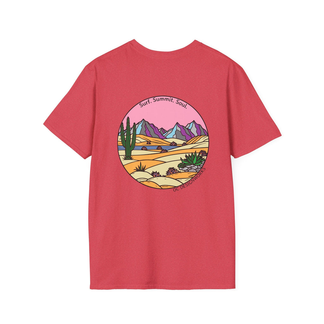Cactus Sunset T-Shirt — Surf. Summit. Soul. - T-Shirt - Heather Red - OC Designworks