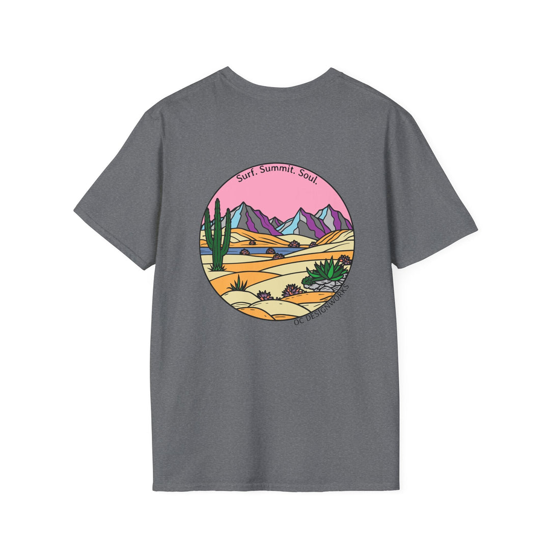 Cactus Sunset T-Shirt — Surf. Summit. Soul. - T-Shirt - Graphite Heather - OC Designworks