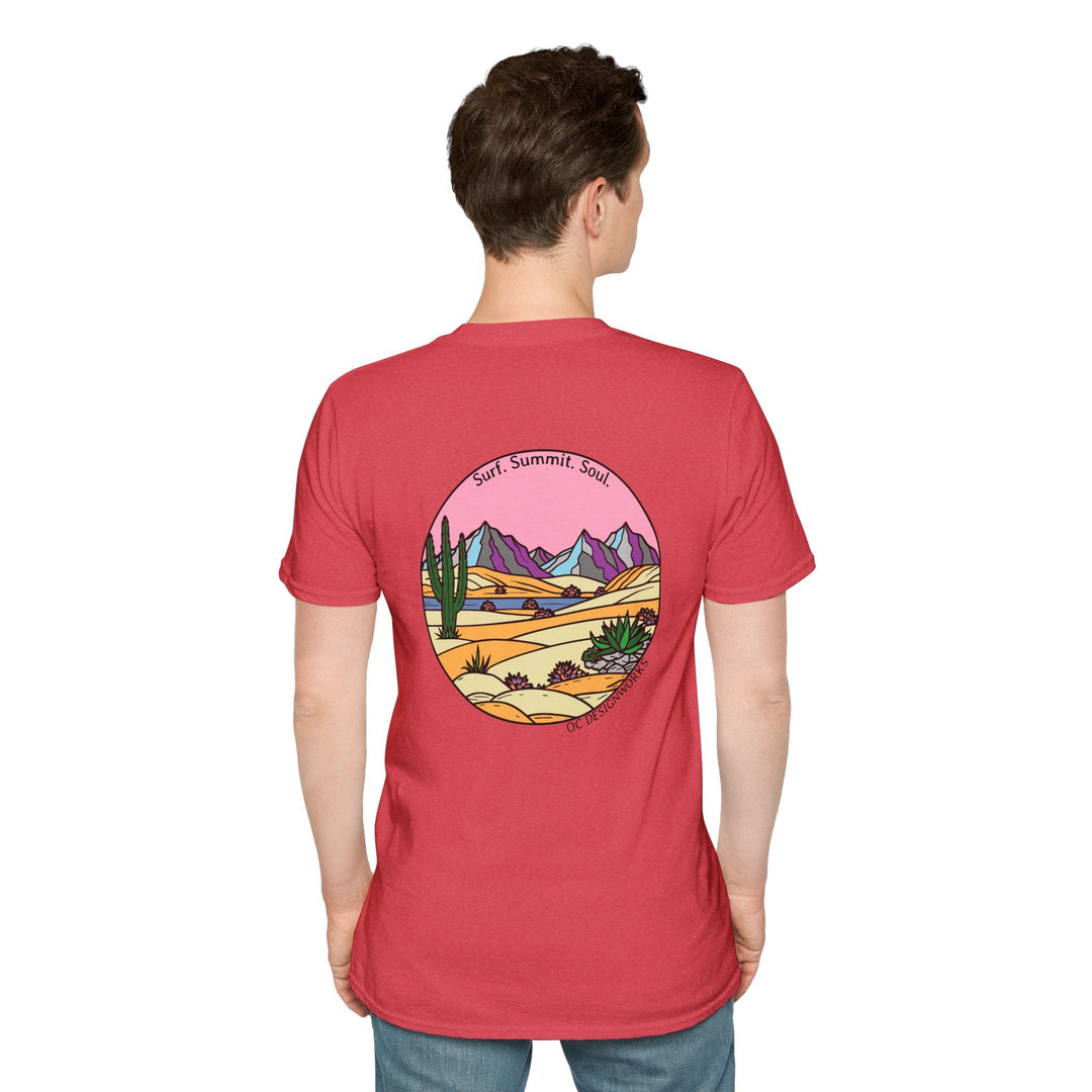Cactus Sunset T-Shirt — Surf. Summit. Soul. - T-Shirt - Heather Red - OC Designworks
