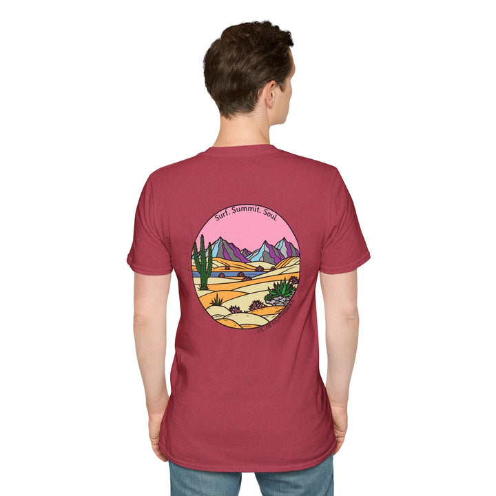 Cactus Sunset T-Shirt — Surf. Summit. Soul. - T-Shirt - Heather Cardinal - OC Designworks