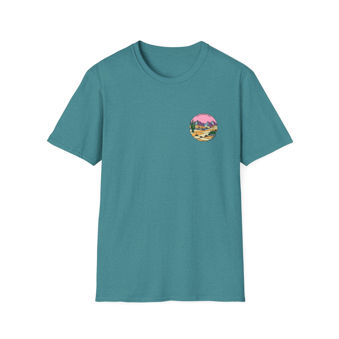 Cactus Sunset T-Shirt — Surf. Summit. Soul. - T-Shirt - Heather Galapagos Blue - OC Designworks