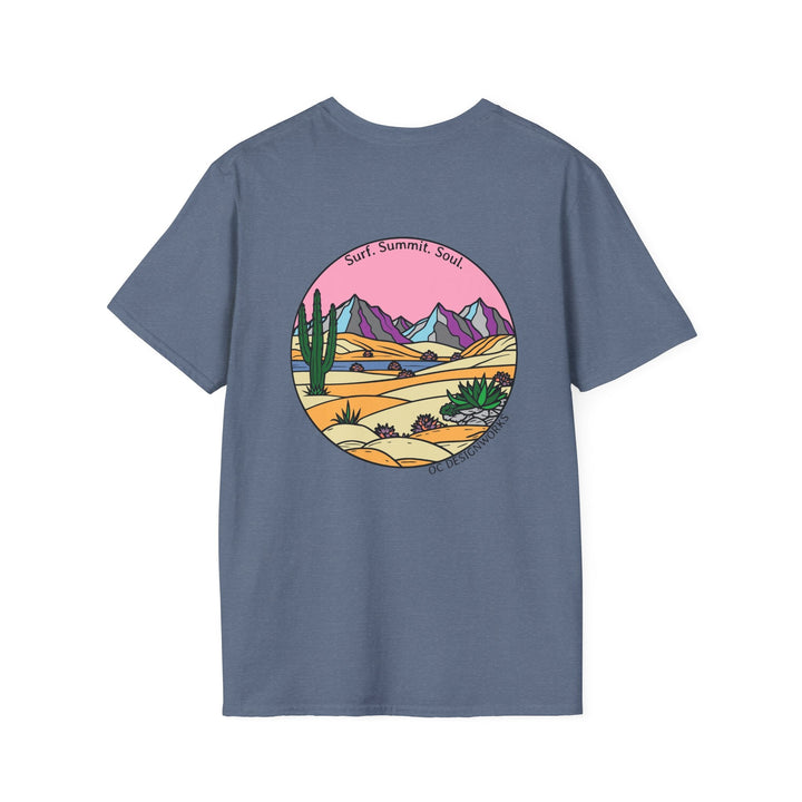 Cactus Sunset T-Shirt — Surf. Summit. Soul. - T-Shirt - Heather Indigo - OC Designworks