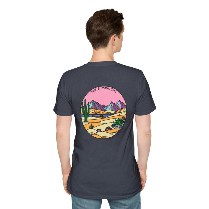 Cactus Sunset T-Shirt — Surf. Summit. Soul. - T-Shirt - Heather Navy - OC Designworks