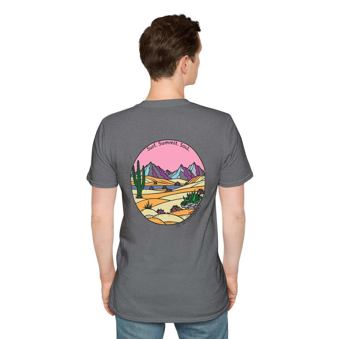 Cactus Sunset T-Shirt — Surf. Summit. Soul. - T-Shirt - Graphite Heather - OC Designworks