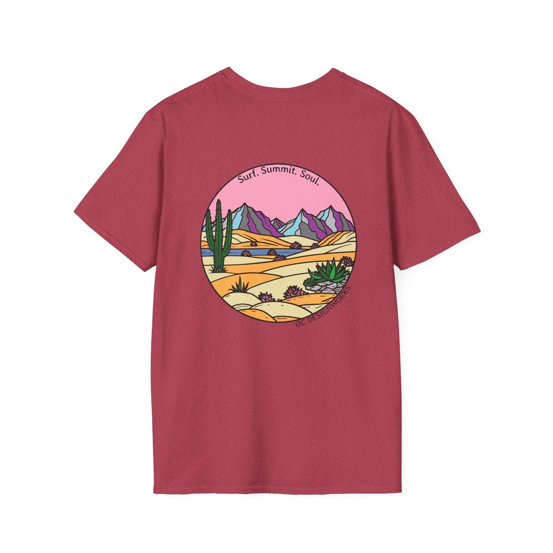 Cactus Sunset T-Shirt — Surf. Summit. Soul. - T-Shirt - Heather Cardinal - OC Designworks