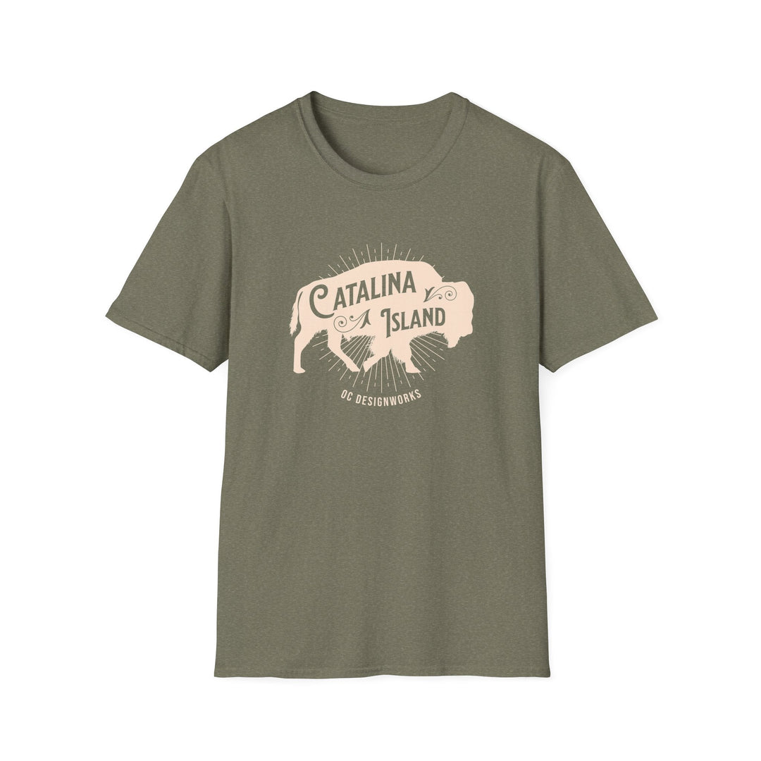 Catalina Island California Bison T-Shirt - T-Shirt - Heather Military Green - OC Designworks