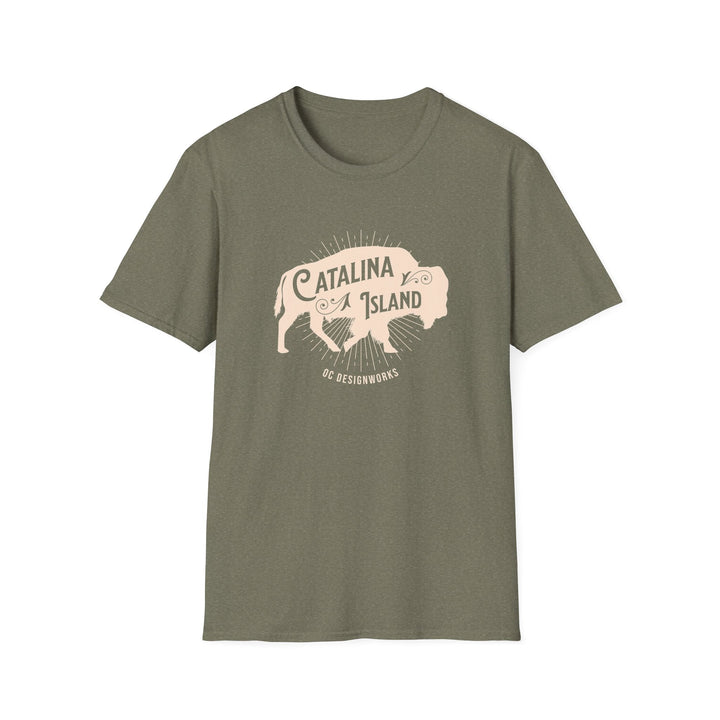 Catalina Island California Bison T-Shirt - T-Shirt - Heather Military Green - OC Designworks