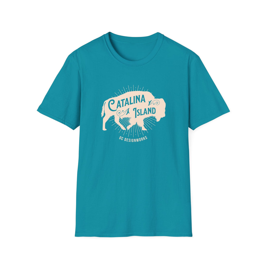 Catalina Island California Bison T-Shirt - T-Shirt - Tropical Blue - OC Designworks