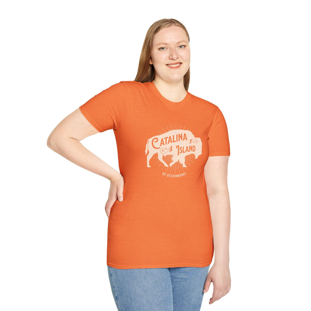 Catalina Island California Bison T-Shirt - T-Shirt - Heather Orange - OC Designworks