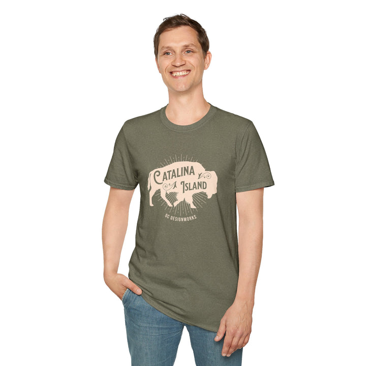 Catalina Island California Bison T-Shirt - T-Shirt - Heather Military Green - OC Designworks
