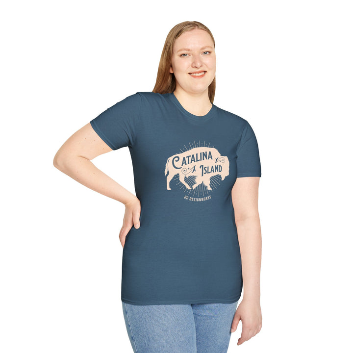 Catalina Island California Bison T-Shirt - T-Shirt - Indigo Blue - OC Designworks