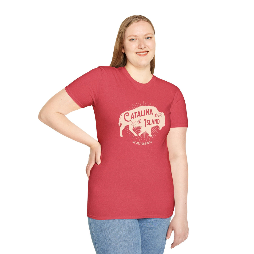 Catalina Island California Bison T-Shirt - T-Shirt - Heather Red - OC Designworks