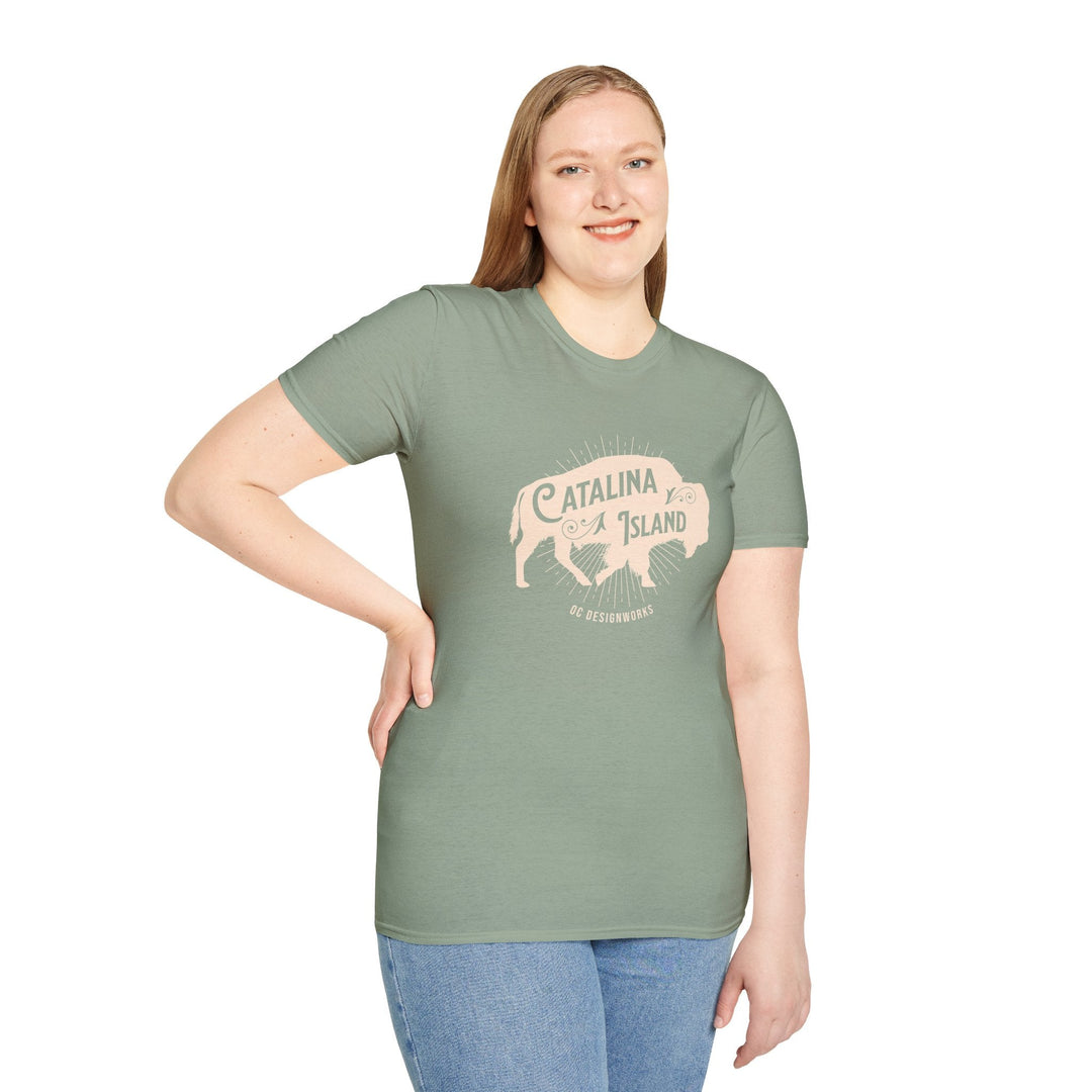 Catalina Island California Bison T-Shirt - T-Shirt - Sage - OC Designworks