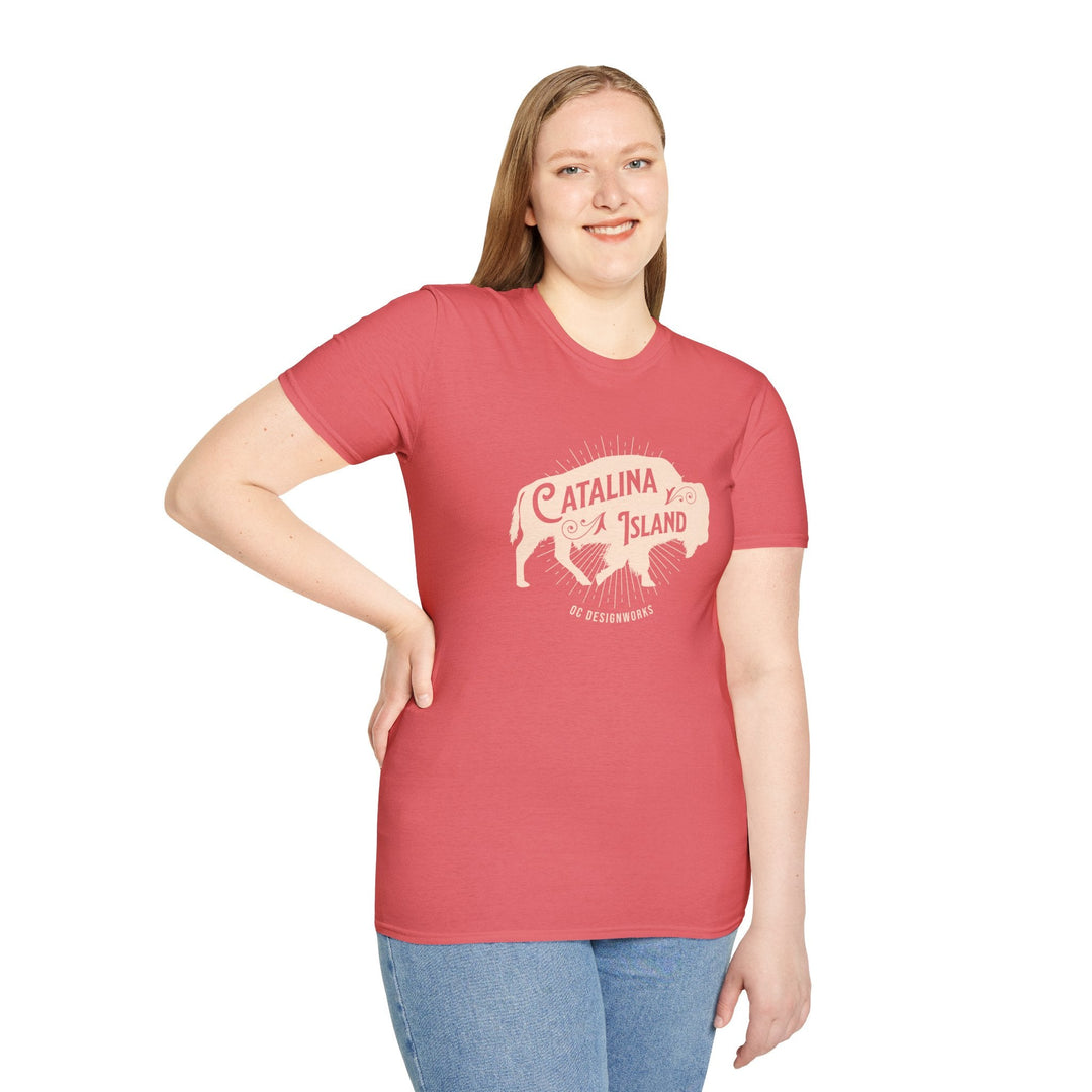 Catalina Island California Bison T-Shirt - T-Shirt - Coral Silk - OC Designworks