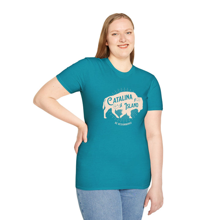 Catalina Island California Bison T-Shirt - T-Shirt - Tropical Blue - OC Designworks