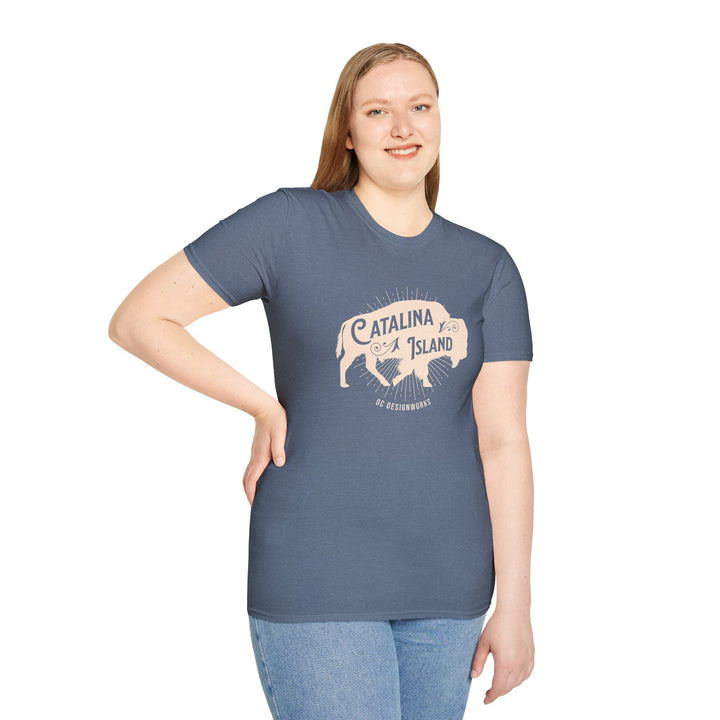 Catalina Island California Bison T-Shirt - T-Shirt - Heather Indigo - OC Designworks