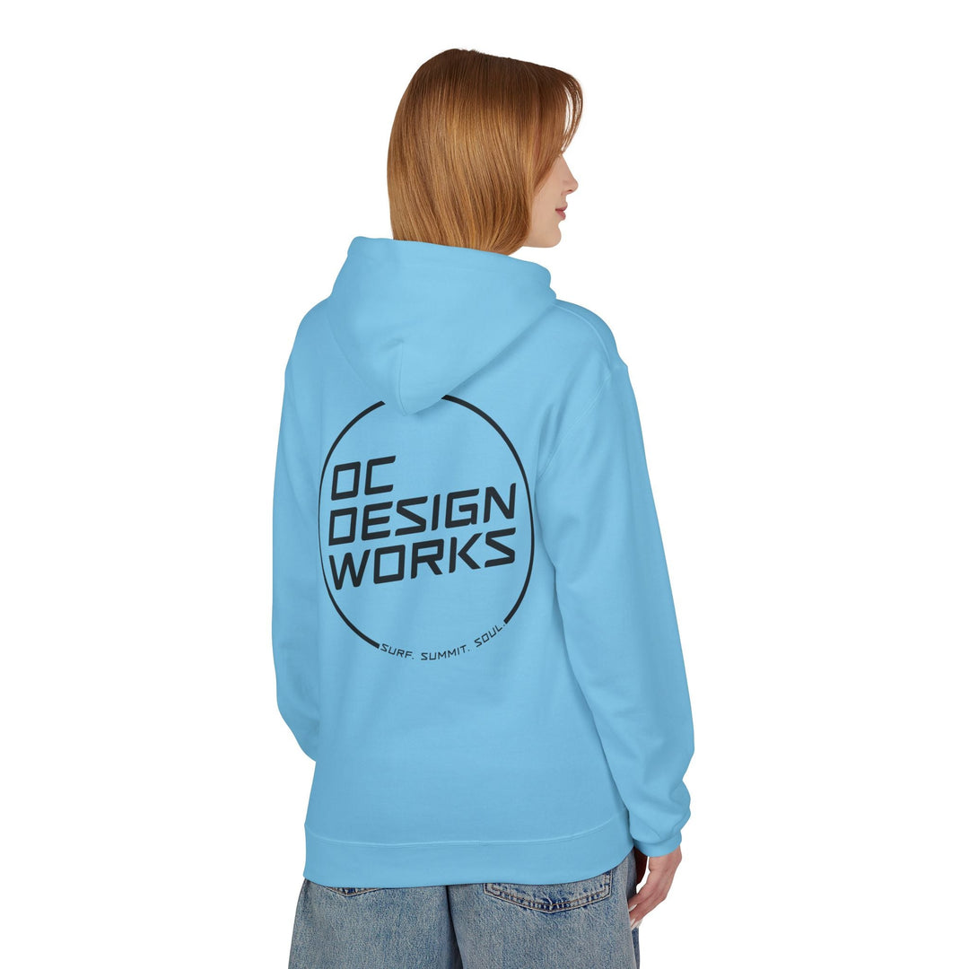 Heritage Hoodie — Black Line Logo - Hoodie - Sky - OC Designworks