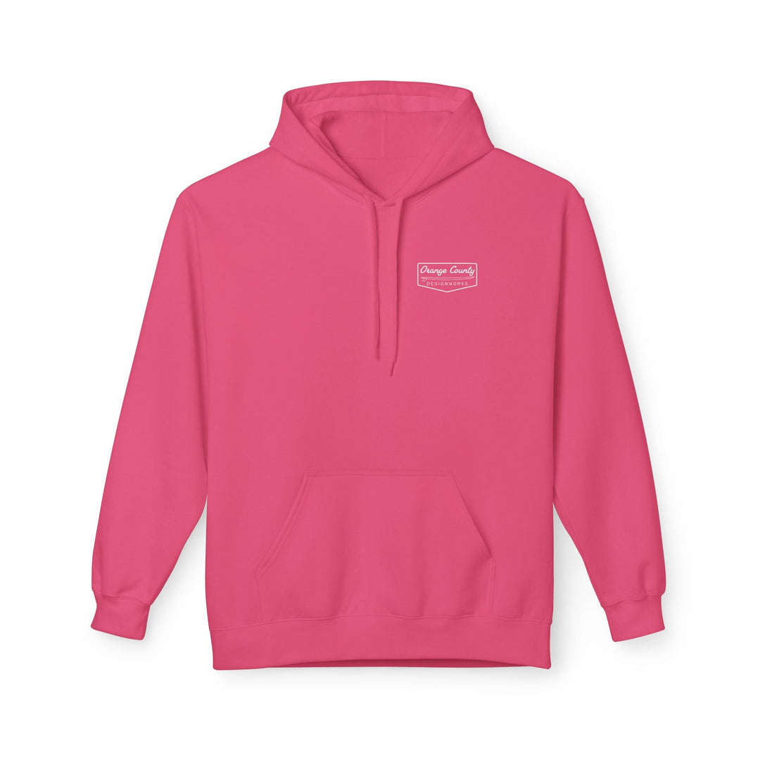 Heritage Hoodie — White Vintage Surf Logo - Hoodie - Pink Lemonade - OC Designworks