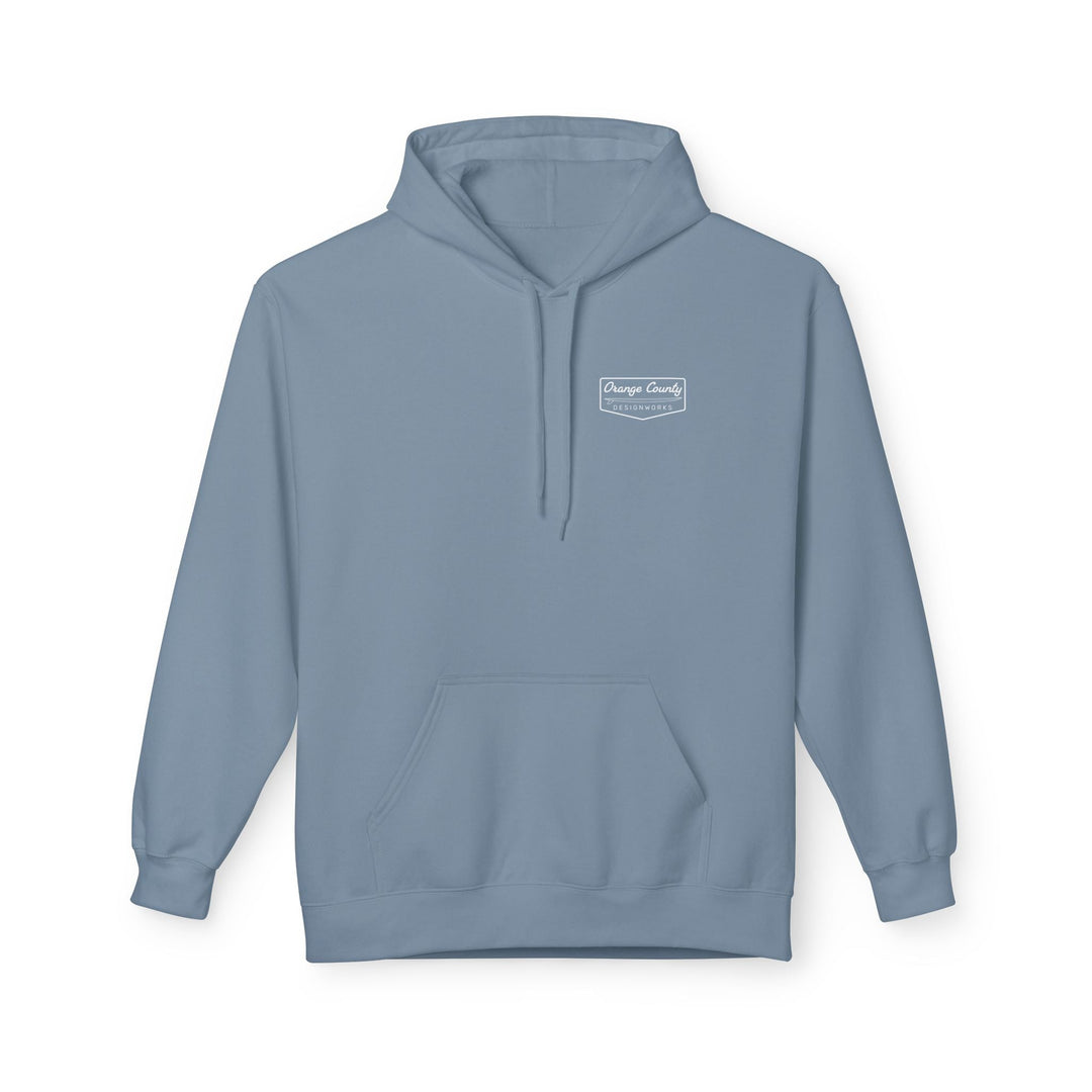 Heritage Hoodie — White Vintage Surf Logo - Hoodie - Stone Blue - OC Designworks