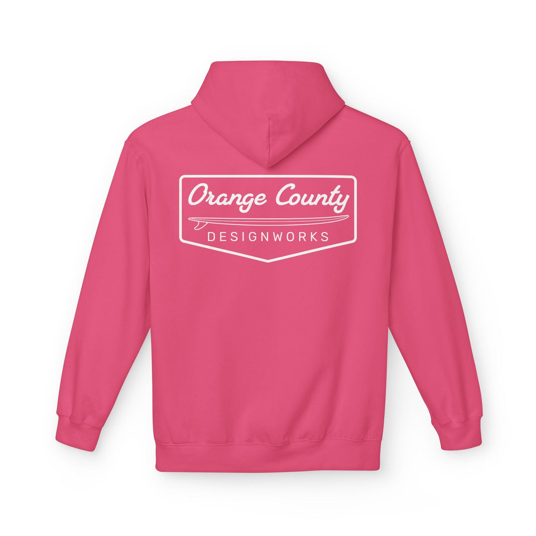Heritage Hoodie — White Vintage Surf Logo - Hoodie - Pink Lemonade - OC Designworks