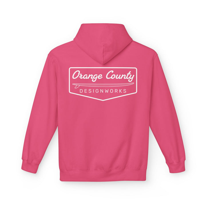 Heritage Hoodie — White Vintage Surf Logo - Hoodie - Pink Lemonade - OC Designworks