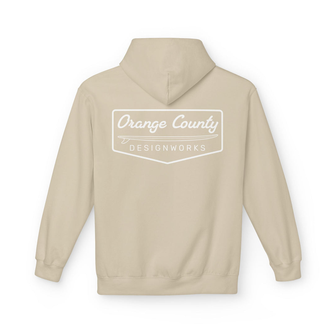Heritage Hoodie — White Vintage Surf Logo - Hoodie - Sand - OC Designworks