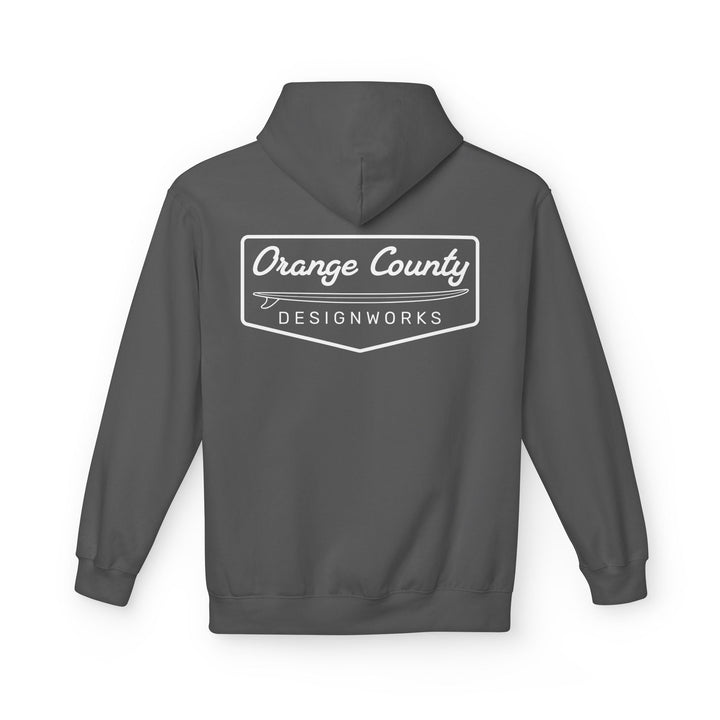 Heritage Hoodie — White Vintage Surf Logo - Hoodie - Charcoal - OC Designworks
