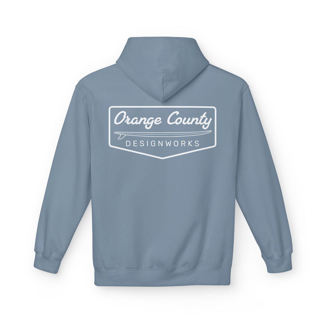 Heritage Hoodie — White Vintage Surf Logo - Hoodie - Stone Blue - OC Designworks