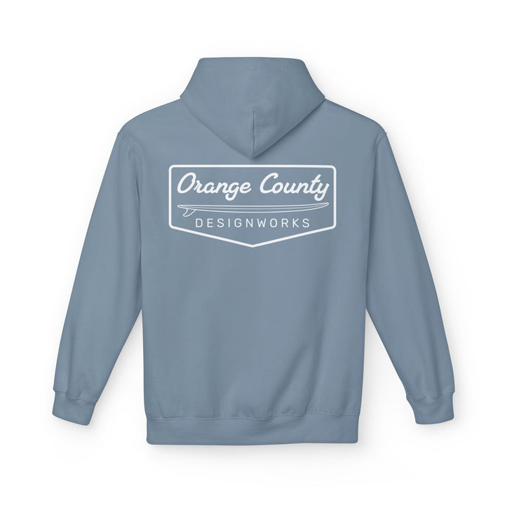 Heritage Hoodie — White Vintage Surf Logo - Hoodie - Stone Blue - OC Designworks