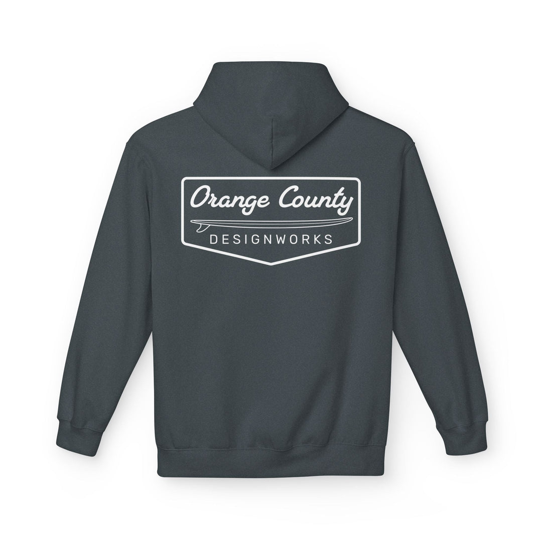 Heritage Hoodie — White Vintage Surf Logo - Hoodie - Dark Heather - OC Designworks