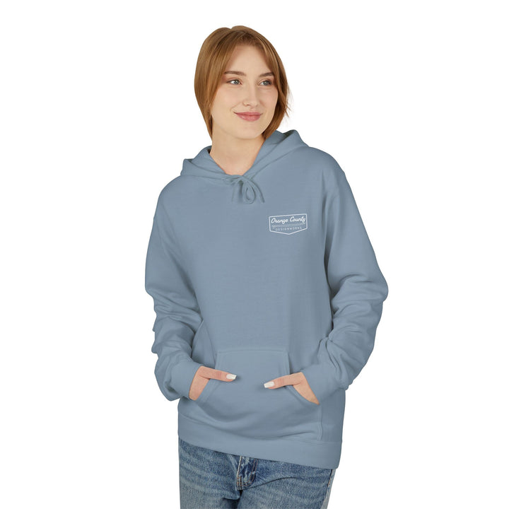 Heritage Hoodie — White Vintage Surf Logo - Hoodie - Stone Blue - OC Designworks