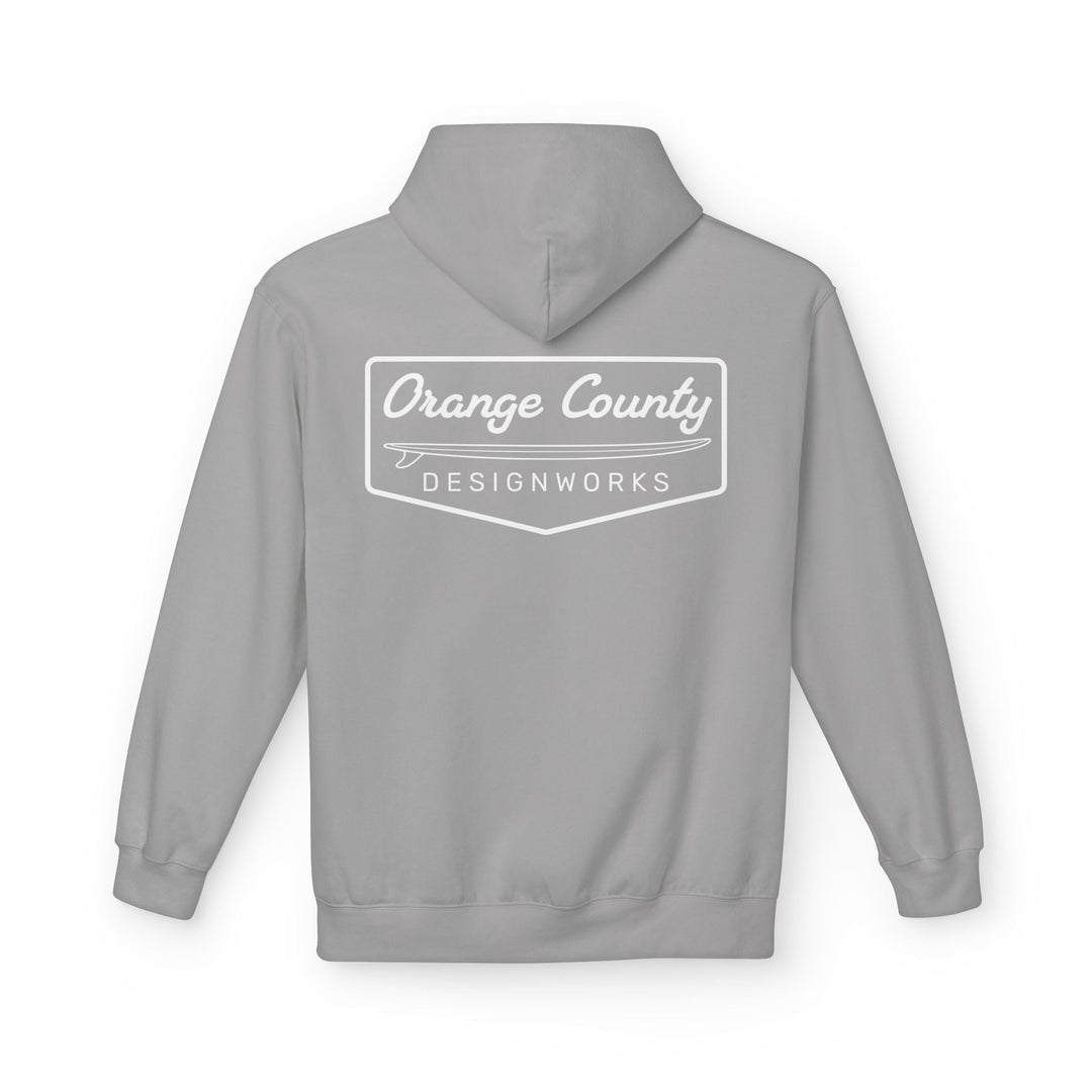 Heritage Hoodie — White Vintage Surf Logo - Hoodie - Cement - OC Designworks