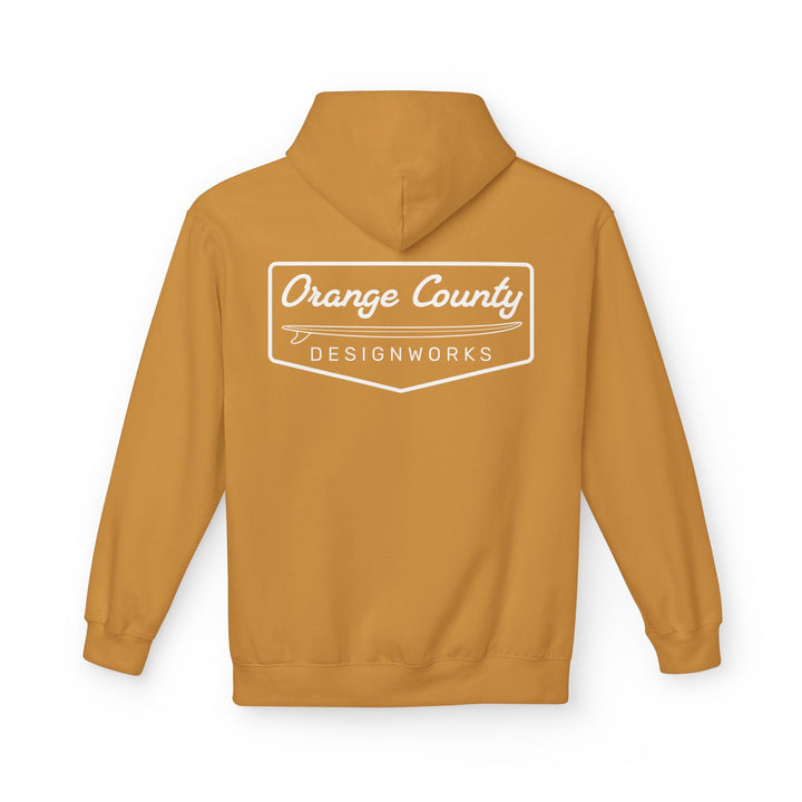 Heritage Hoodie — White Vintage Surf Logo - Hoodie - Mustard - OC Designworks