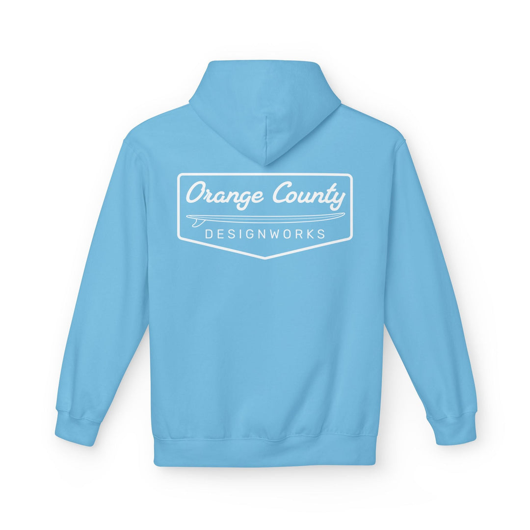 Heritage Hoodie — White Vintage Surf Logo - Hoodie - Sky - OC Designworks